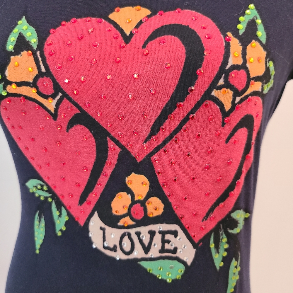 Christian Audigier Don Ed Hardy LOVE Embellished Tee Shirt